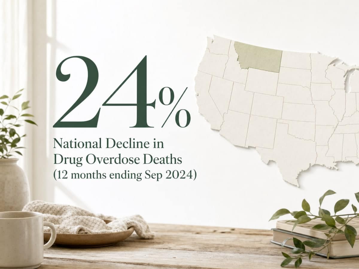 Infographic showing National Decline in Drug Overdose Deaths (12 months ending Sep 2024)