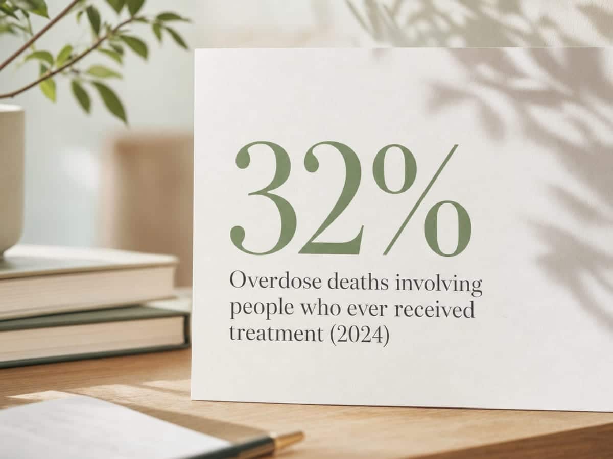 Infographic showing Overdose deaths involving people who ever received treatment (2024)