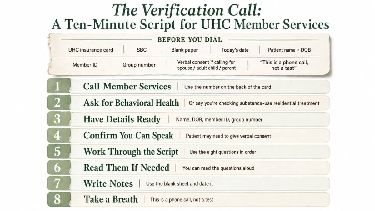 Turn the section's eight-question verification script into a scannable process infographic that mirrors the article's cited call flow