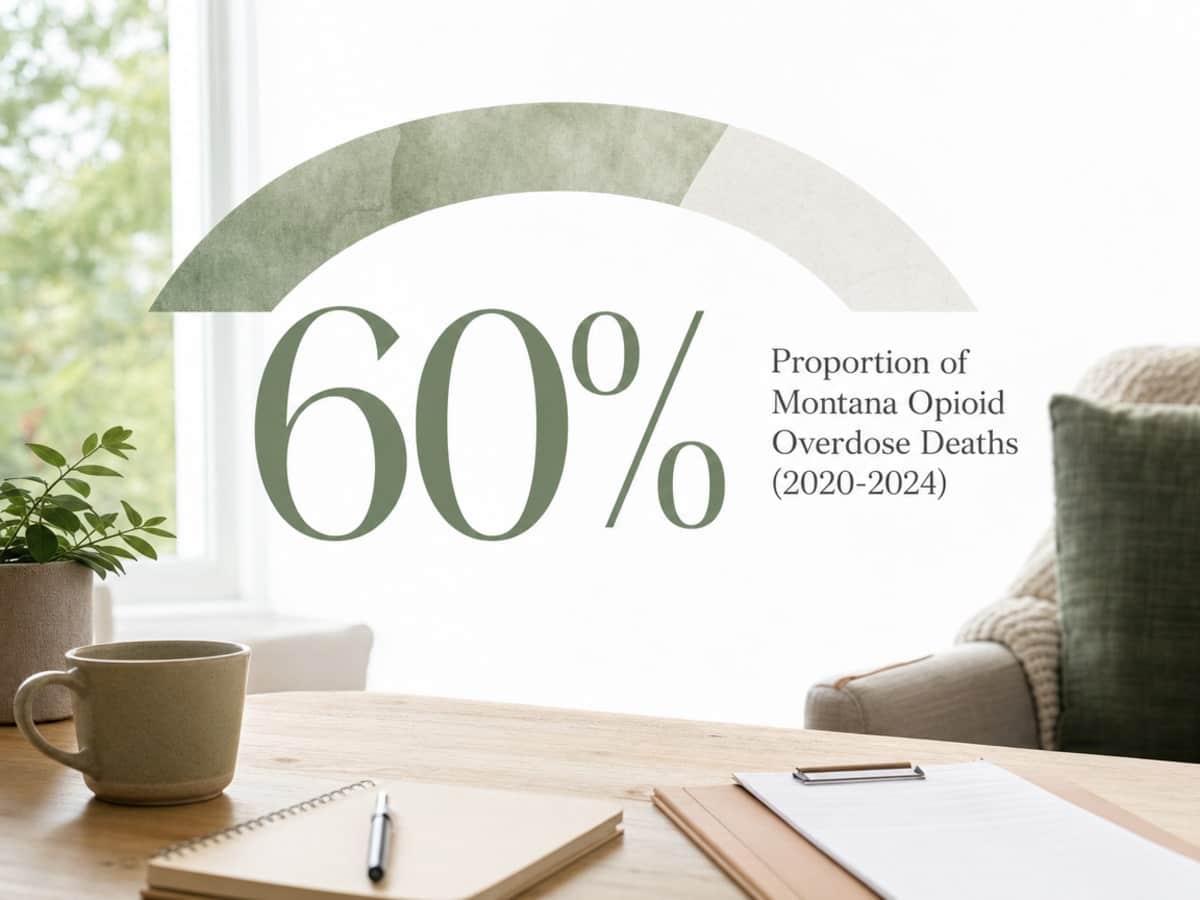 Infographic showing Proportion of Montana Opioid Overdose Deaths (2020-2024)