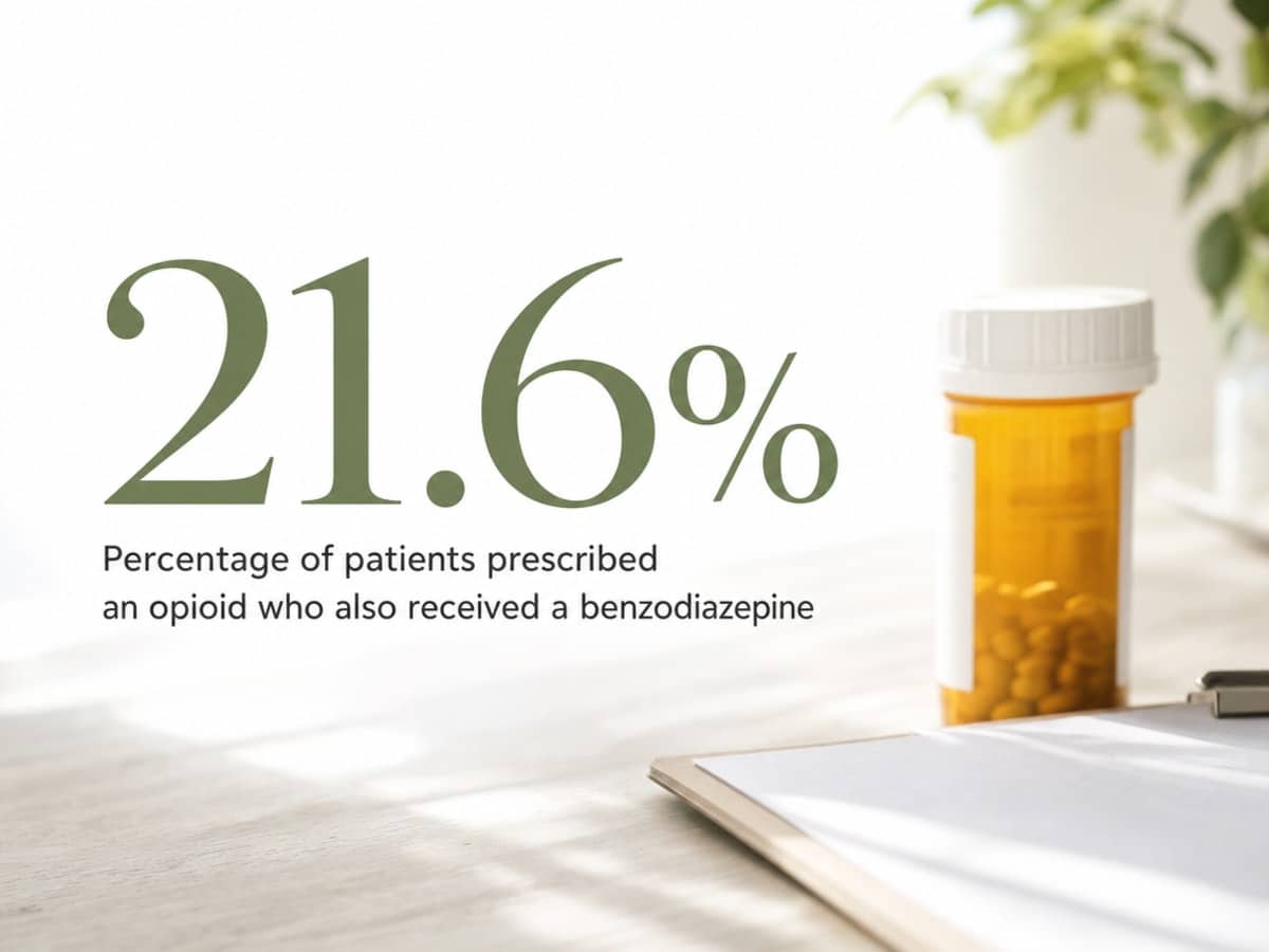 Infographic showing Percentage of patients prescribed an opioid who also received a benzodiazepine