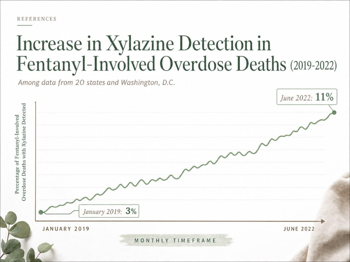 Chart showing Increase in Xylazine Detection in Fentanyl-Involved Overdose Deaths (2019-2022)
