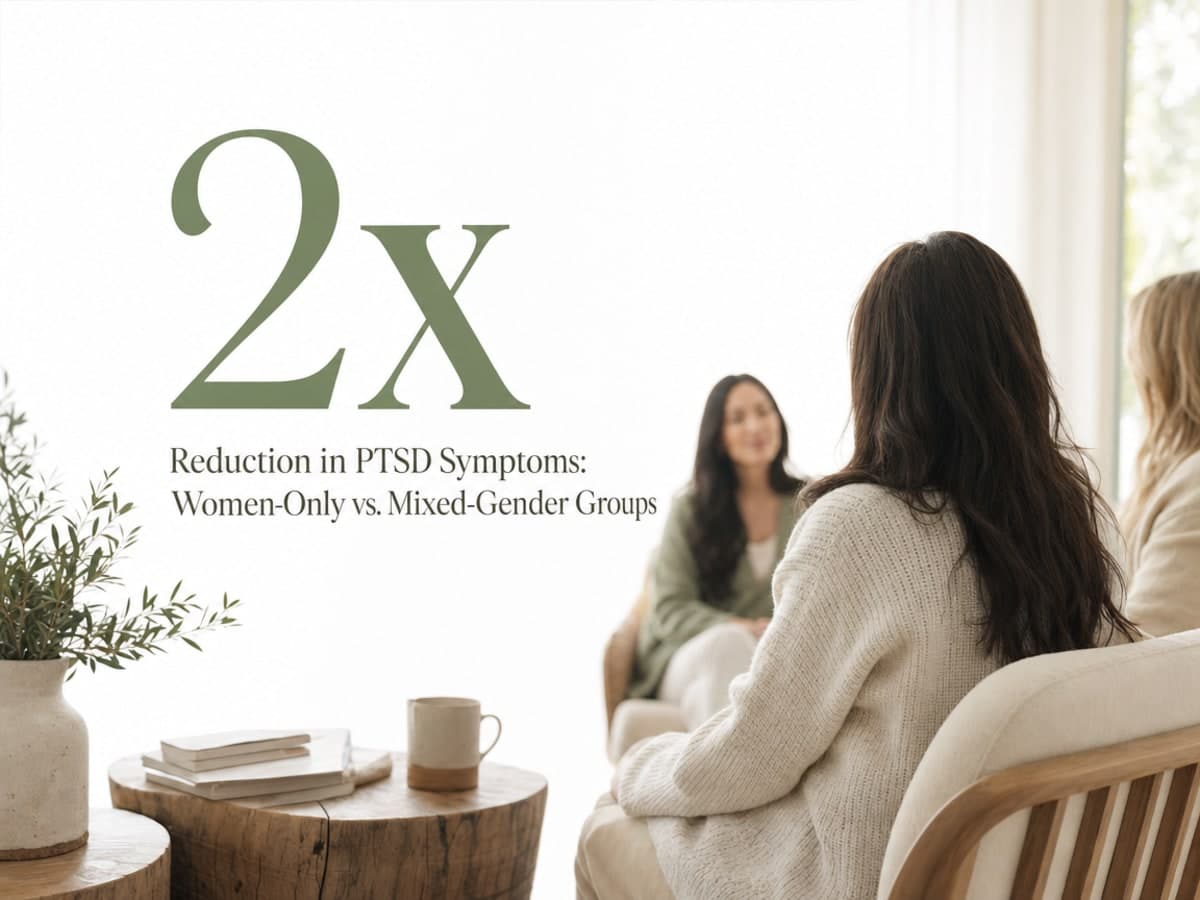 Infographic showing Reduction in PTSD Symptoms: Women-Only vs. Mixed-Gender Groups