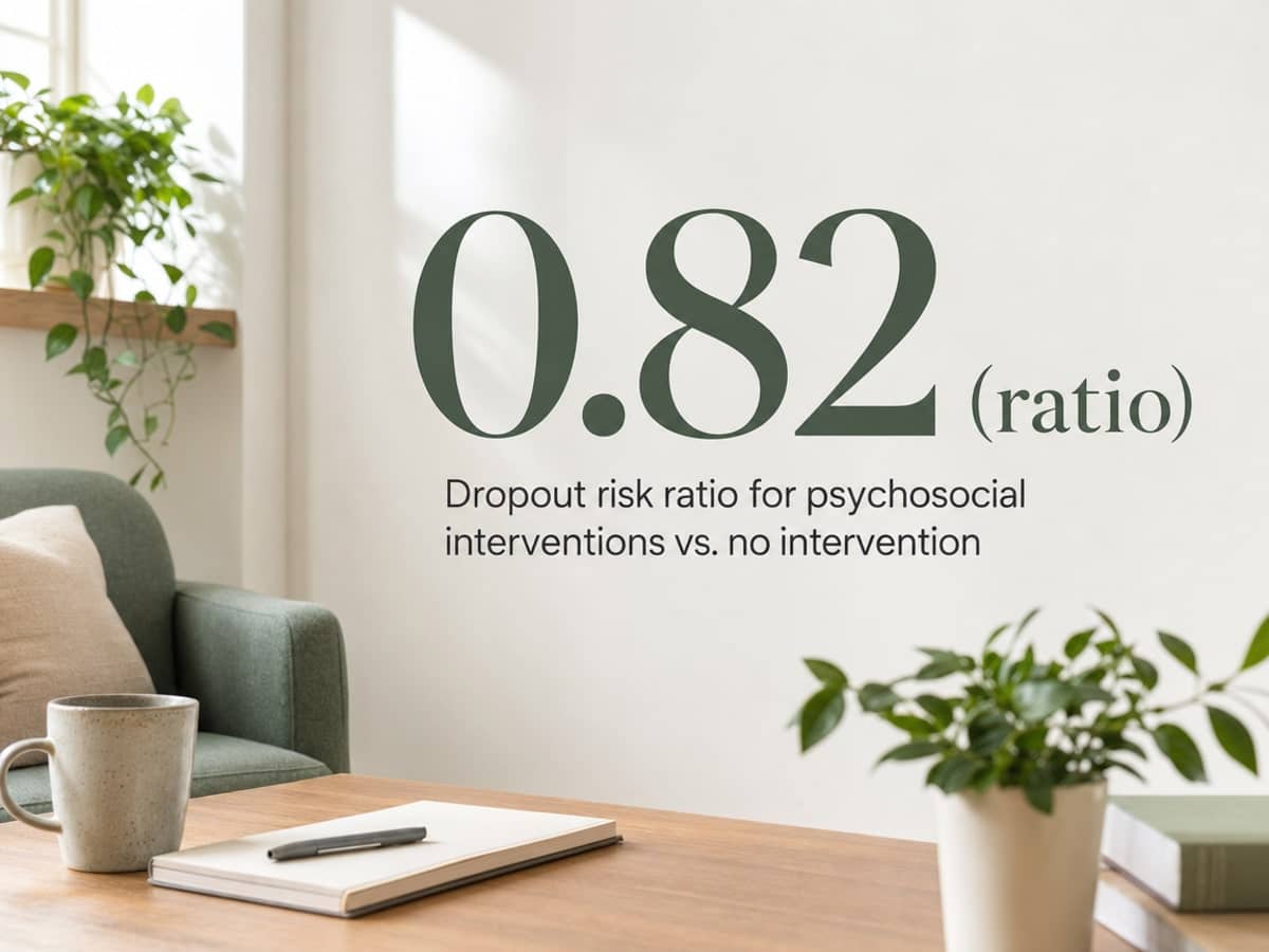 Infographic showing Dropout risk ratio for psychosocial interventions vs. no intervention