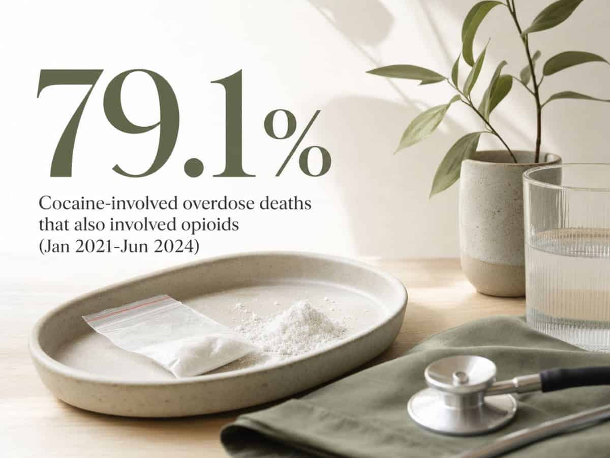 Infographic showing Cocaine-involved overdose deaths that also involved opioids (Jan 2021-Jun 2024)