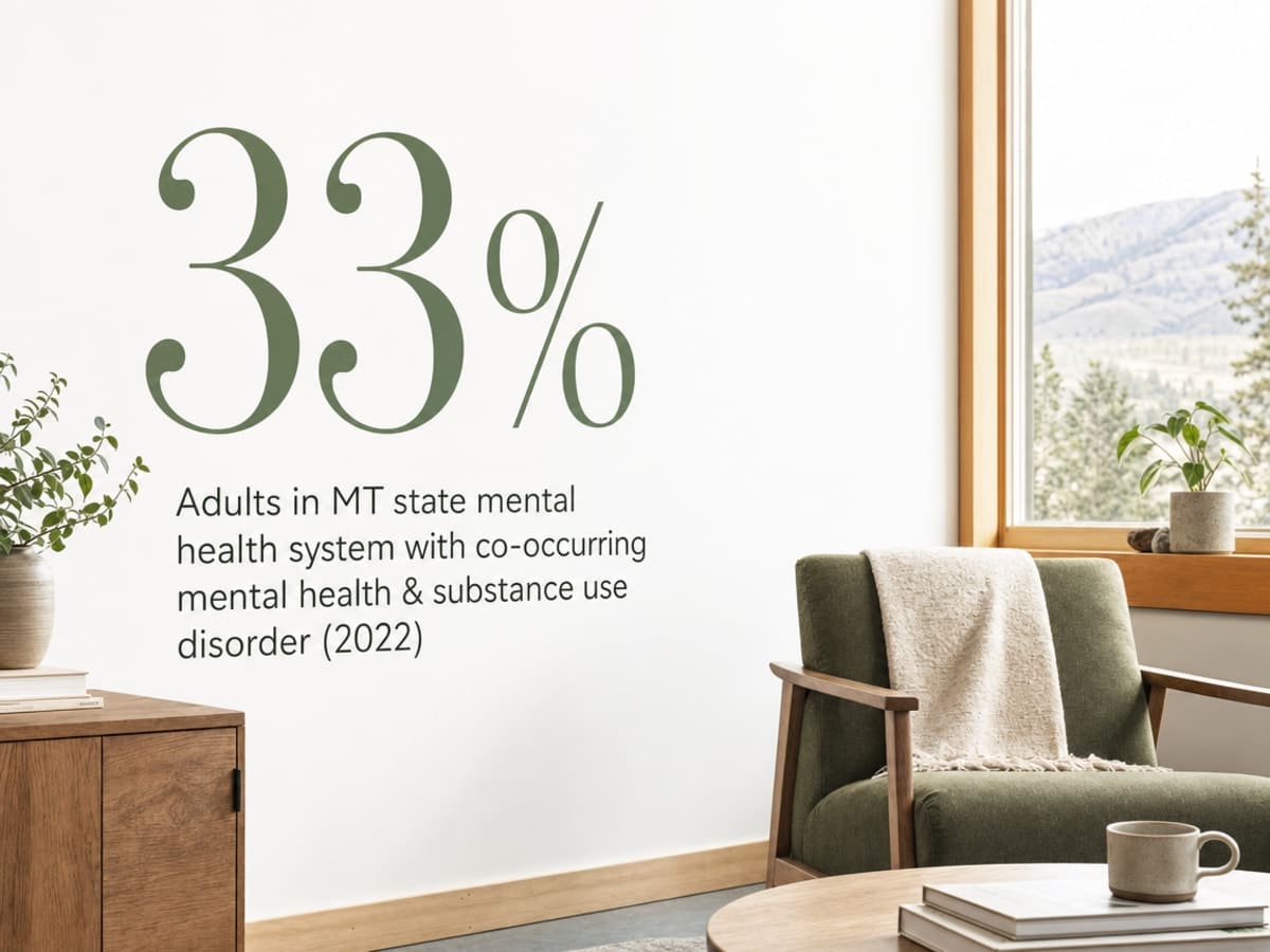 Infographic showing Adults in MT state mental health system with co-occurring mental health & substance use disorder (2022)