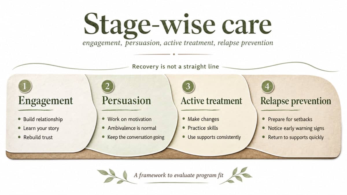 Visualize the four-phase stage-wise care framework the section walks through