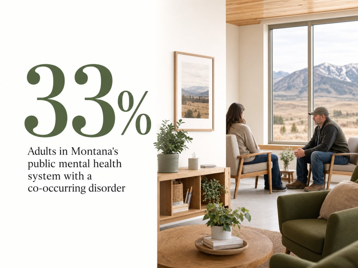 Infographic showing Adults in Montana's public mental health system with a co-occurring disorder
