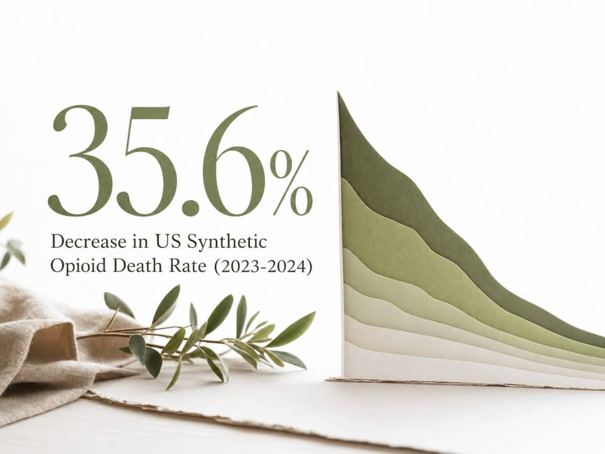 Infographic showing Decrease in US Synthetic Opioid Death Rate (2023-2024)