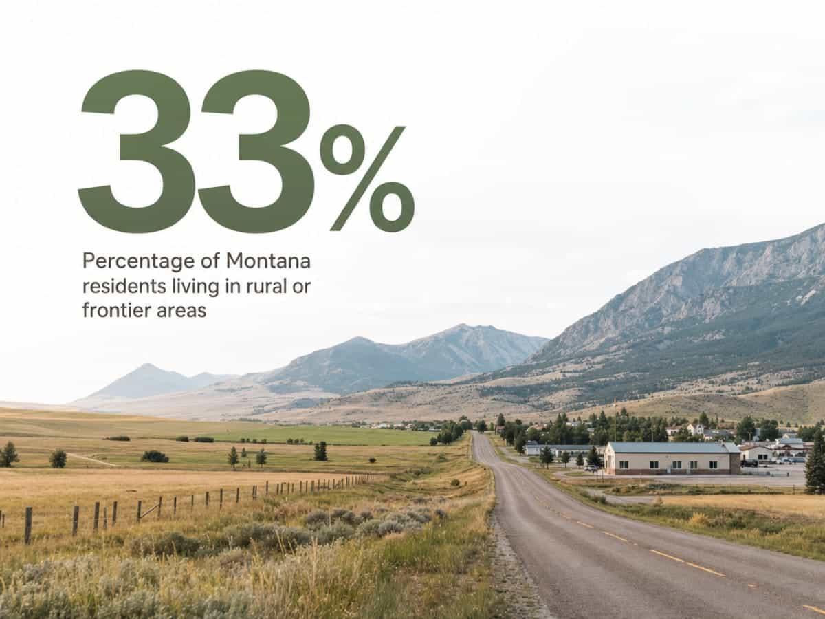 Infographic showing Percentage of Montana residents living in rural or frontier areas