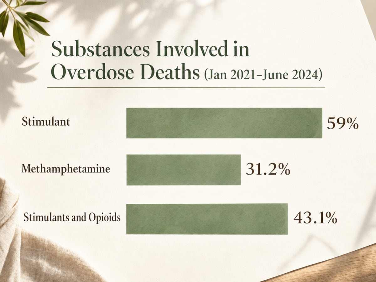 Chart showing Substances Involved in Overdose Deaths (Jan 2021–June 2024)