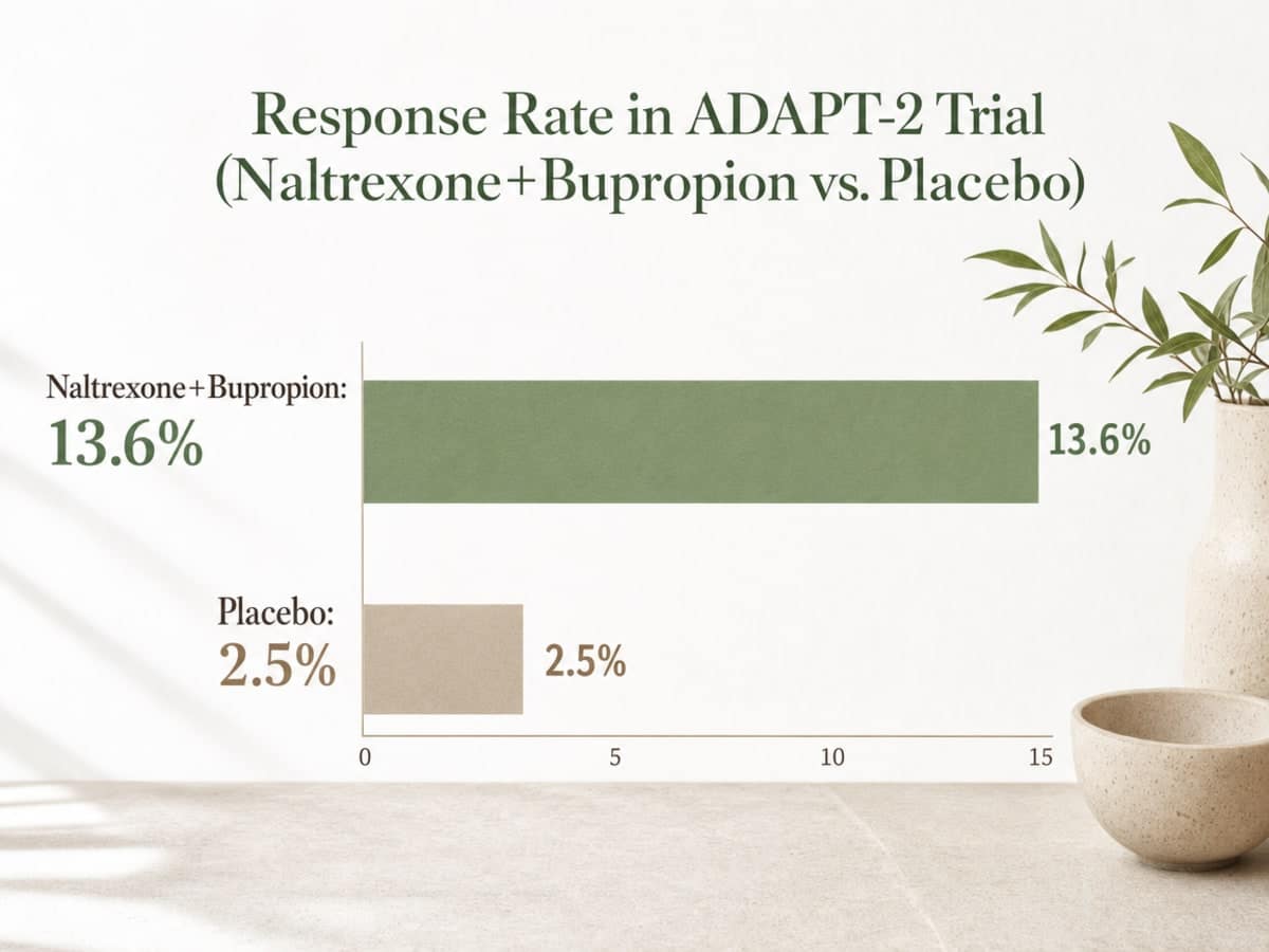 Chart showing Response Rate in ADAPT-2 Trial (Naltrexone+Bupropion vs. Placebo)
