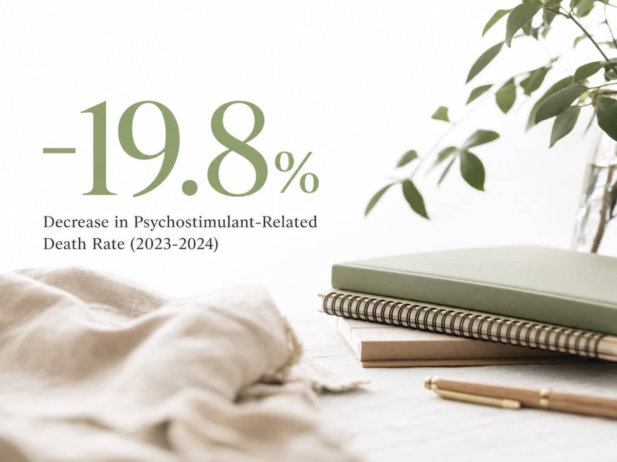 Infographic showing Decrease in Psychostimulant-Related Death Rate (2023-2024)