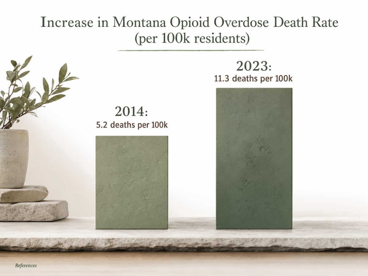 Chart showing Increase in Montana Opioid Overdose Death Rate (per 100k residents)