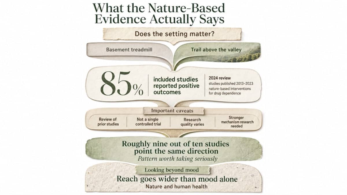 Visualize the breakdown of health outcome improvements from nature interventions cited directly in this section