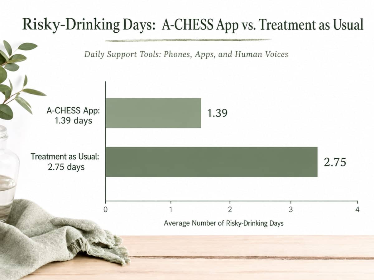 Chart showing Risky-Drinking Days: A-CHESS App vs. Treatment as Usual