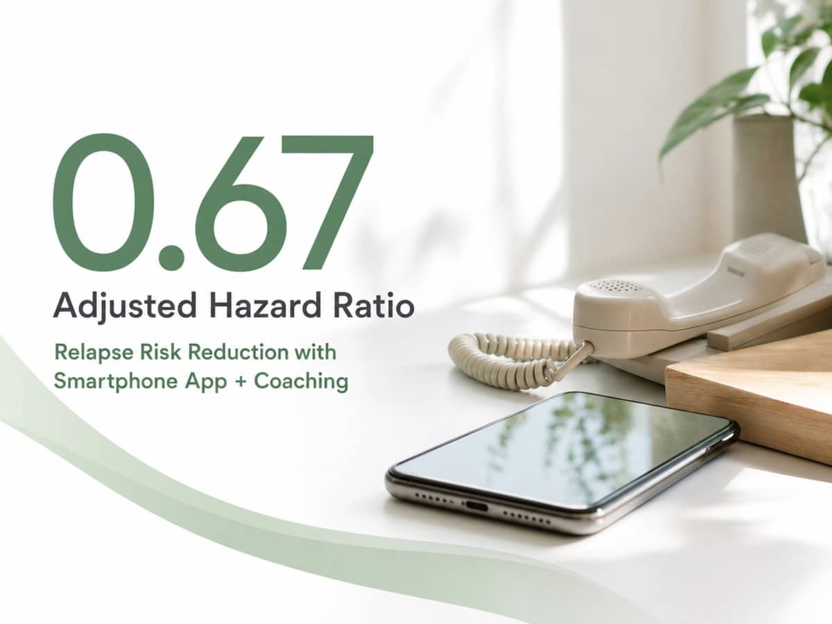 Infographic showing Relapse Risk Reduction with Smartphone App + Coaching